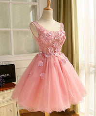 Prom Dresses Sites, Cute A Line Pink Tulle Pearl Short Prom Dress, Homecoming Dress
