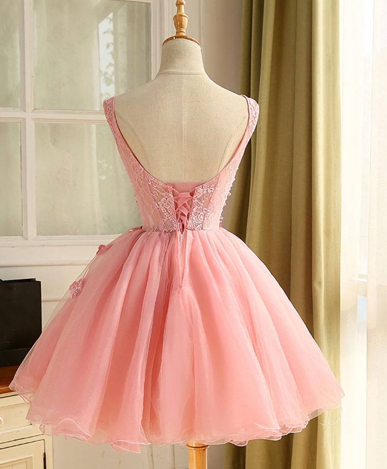 Prom Dress Sites, Cute A Line Pink Tulle Pearl Short Prom Dress, Homecoming Dress