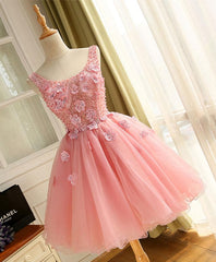 Prom Dress Websites, Cute A Line Pink Tulle Pearl Short Prom Dress, Homecoming Dress