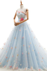 Wedding Dress Top, Charming Light Blue Tulle Sweetheart Ball Gown Court Train Wedding Dresses