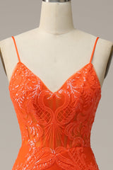 Bridesmaid Dress Peach, Mermaid Spaghetti Straps Orange Long Prom Dress with Slit Front