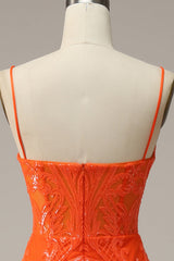 Bridesmaid Dress Strapless, Mermaid Spaghetti Straps Orange Long Prom Dress with Slit Front