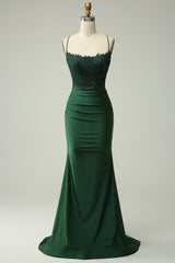 Prom Dresses Bodycon, Sparkly Dark Green Beaded Long Prom Dress with Appliques