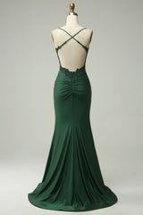 Prom Dress Bodycon, Sparkly Dark Green Beaded Long Prom Dress with Appliques