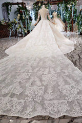 Wedding Dresses Online Shop, Gorgeous Long Sleeves Ball Gown Wedding Dresses With Beading Appliques