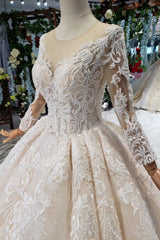 Wedding Dress Online Shop, Gorgeous Long Sleeves Ball Gown Wedding Dresses With Beading Appliques