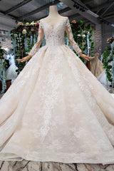 Wedding Dress Online Shopping, Gorgeous Long Sleeves Ball Gown Wedding Dresses With Beading Appliques