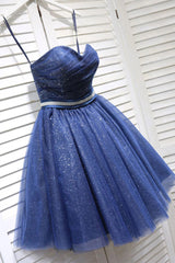Evening Dresses Cheap, Glitter Sweetheart Blue Short Prom Homecoming Dresses With Beading