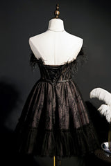Bridesmaid Dresses Black, Cute Strapless Black Tulle Short Homecoming Dresses