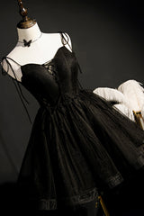 Bridesmaids Dresses Color Schemes, Elegant Black Spaghetti Straps Tulle Short Homecoming Dresses