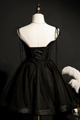 Bridesmaid Dresses Color Scheme, Elegant Black Spaghetti Straps Tulle Short Homecoming Dresses