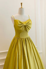 Prom Dresses With Short, Yellow Satin Short Prom Dresses, Cute A-Line Bow Homecoming Dresses
