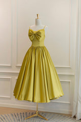 Prom Dresses With Shorts, Yellow Satin Short Prom Dresses, Cute A-Line Bow Homecoming Dresses
