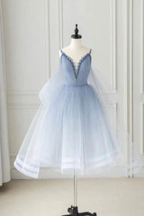 Formal Dress For Wedding Party, Cute V-Neck Tulle Short Prom Dress, A-Line Party Homecoming Dress