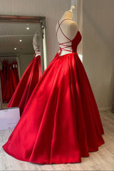 Bridesmaid Dresses 2034, Red Satin Long Prom Dress, Simple A-line Evening Dress