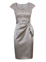Prom Dress With Sleeve, Short Silver Empire Mother of Bride Dress