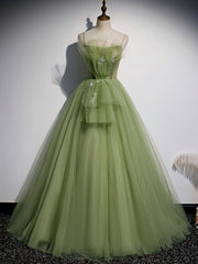 Bridesmaid Dresses Color Palette, Green Tulle Long Prom Dress, Green Tulle Formal Dress