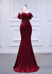 Prom Dress Country, Wine Red Mermaid Sweetheart Straps Long Formal Dress, Wine Red Prom Dress