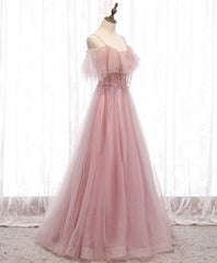 Bridesmaid Dresses Wedding, Pink Sweetheart Tulle Long Prom Dress, Pink Tulle Formal Dress, 1