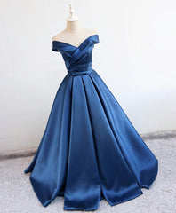 Prom Dress Under 216, Simple Blue Satin Long Prom Dress, Blue Formal Dress
