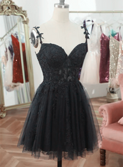 Prom Dress Off The Shoulder, Black Short Sweetheart Tulle Homecoming Dress, Black Short Prom Dress Party Dress