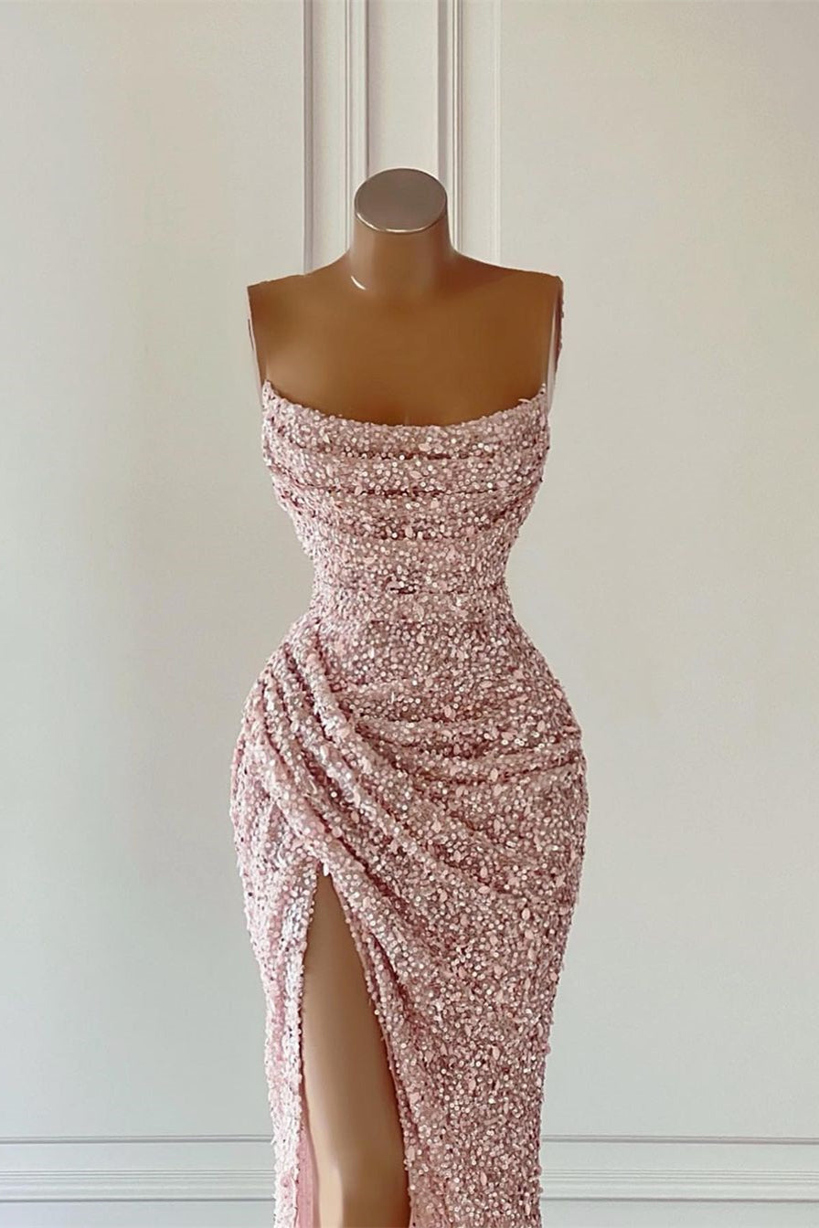 Prom Dress Colors, New Arrival Pink Sequins Sleeveless Evening Dresses With Split