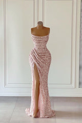 Prom Dress Boutique, New Arrival Pink Sequins Sleeveless Evening Dresses With Split
