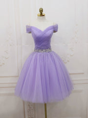 Prom Dress Ball Gown, Purple Off Shoulder Tulle Sequin Prom Dress, Purple Homecoming Dress