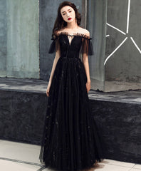 Evening Dresses Dresses, Black Tulle Off Shoulder Long Prom Dress, Black Formal Dress