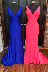 Purple Prom Dress, Royal Blue V-Neck Open Back Mermaid Long Prom Dress