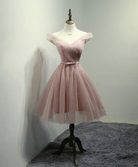 Festival Outfit, Simple V Neck Tulle Off Shoulder Short Prom Dress, Pink Homecoming Dress