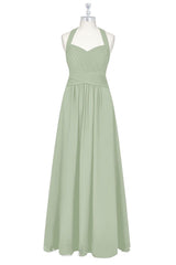 Prom Dress Glitter, Sage Green Halter Backless A-Line Bridesmaid Dress