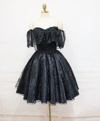 Evening Dresses Prom, Black Sweetheart Tulle Short Lace Prom Dress, Lace Homecoming Dress