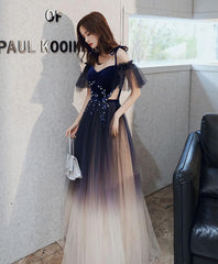Formal Dress For Weddings Guest, Blue Sweetheart Tulle Off Shoulder Long Prom Dress, Blue Evening Dress