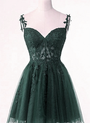 Prom Dresses Chicago, V-Neckline Dark Green Tulle With Lace Short Homecoming Dress, Green Short Prom Dress