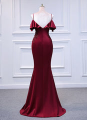 Prom Dress Champagne, Wine Red Mermaid Sweetheart Straps Long Formal Dress, Wine Red Prom Dress