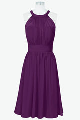 Prom Dresses 2027, Scoop Purple Chiffon A-line Short Bridesmaid Dress