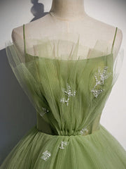 Bridesmaid Dress Color Palette, Green Tulle Long Prom Dress, Green Tulle Formal Dress