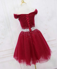 Prom Dress Guide, Burgundy Tulle Sequin Short Prom Dress, Burgundy Homecoming Dress, 1