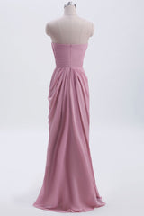 Prom Dress Outfit, Strapless Blush Pink Draped High Waist Long Bridesmaid Dress