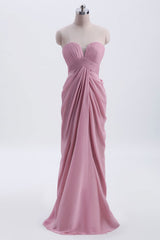 Prom Dress Outfits, Strapless Blush Pink Draped High Waist Long Bridesmaid Dress