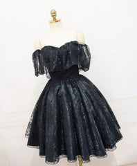 Evening Dresses And Gowns, Black Sweetheart Tulle Short Lace Prom Dress, Lace Homecoming Dress