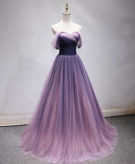 Homecoming Dresses Modest, Simple Sweetheart Tulle Purple Long Prom Dress, Bridesmaid Dress