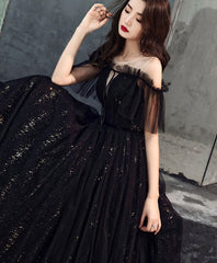 Evening Dress Dresses, Black Tulle Off Shoulder Long Prom Dress, Black Formal Dress