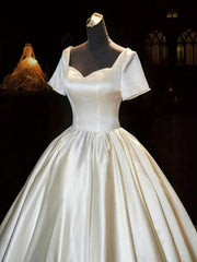 Wedding Dress White, White Sweetheart Satin Long Bridal Dress, White Wedding Dress