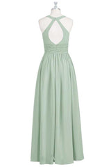 Prom Dresses Mermaide, Sage Green V-Neck Backless A-Line Bridesmaid Dress