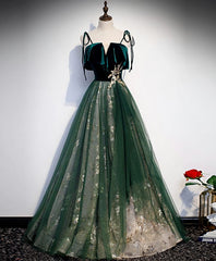 Bridesmaid Dresses Mismatching, Green Tulle Lace Long Prom Dress, Green Tulle Lace Formal Dress, 1