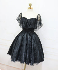 Evening Dresses Designer, Black Sweetheart Tulle Short Lace Prom Dress, Lace Homecoming Dress