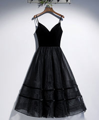Dress Short, Black V Neck Tulle Short Prom Dress, Black Tulle Homecoming Dress