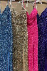 Party Dress Teen, Mermaid Sequins Flattering Long Prom Party Dresses With Slit